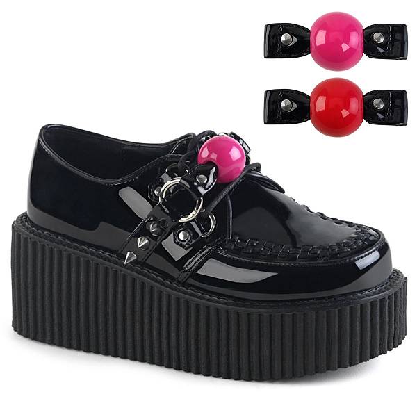 Demonia Creeper-222 Black Patent Schuhe Herren D921-375 Gothic Creepers Schuhe Schwarz Deutschland SALE